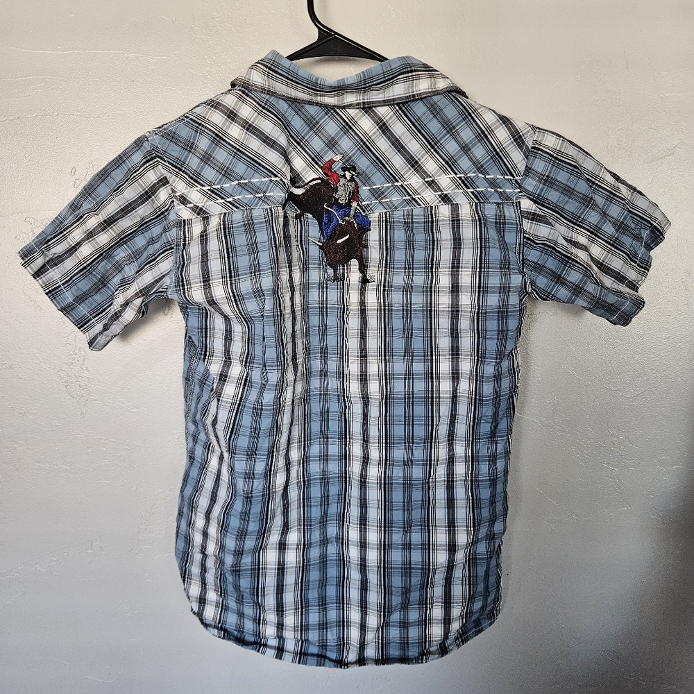 Cowboy Hardware Boys XL 14/26 Blue Plaid Button Down Shirt Bull Rider Short Slee